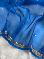 Sapphire Blue Pure Kora Organza Silk Banarasi Saree