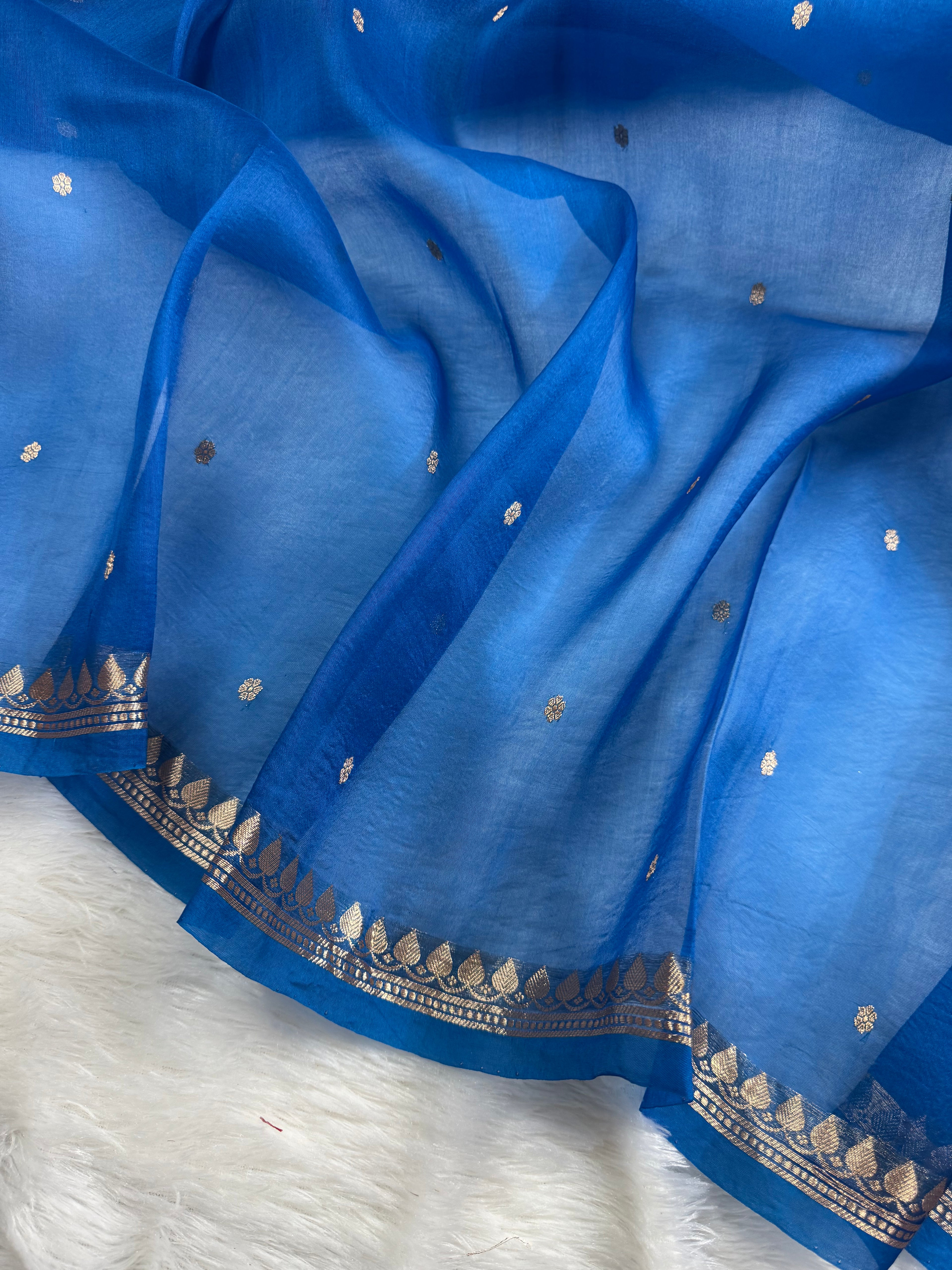 Sapphire Blue Pure Kora Organza Silk Banarasi Saree
