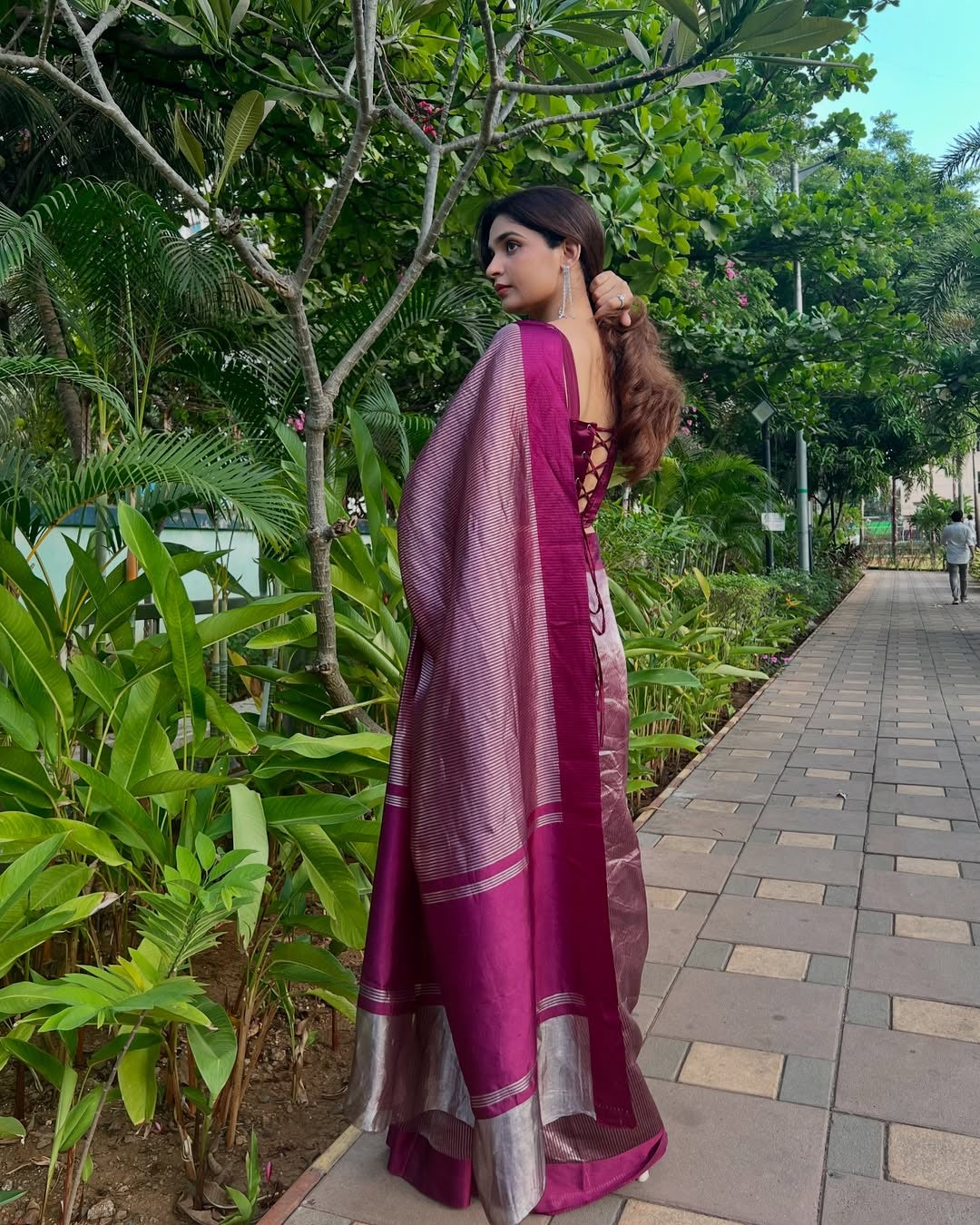 Rani Pink Stripe Pure Tissue Silk Banarasi Saree