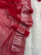 Yellow & Red Pure Khaddi Chiffon Silk Banarasi Saree