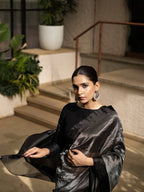 Black Stripe Pure Glass Tissue Silk Banarasi Saree