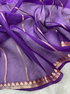 Light Pista & Purple Pure Kora Organza Silk Banarasi Saree