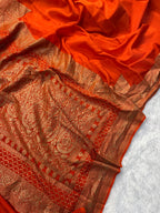 Rust Pure Khaddi Crep Silk Banarasi Saree