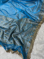 Peacock Tissue Silk Banarasi Saree With Ghungroo & Mirror Work Designer Border Lace Saree