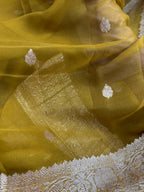 Golden Mustard Pure Khaddi Chiffon Silk Banarasi Saree