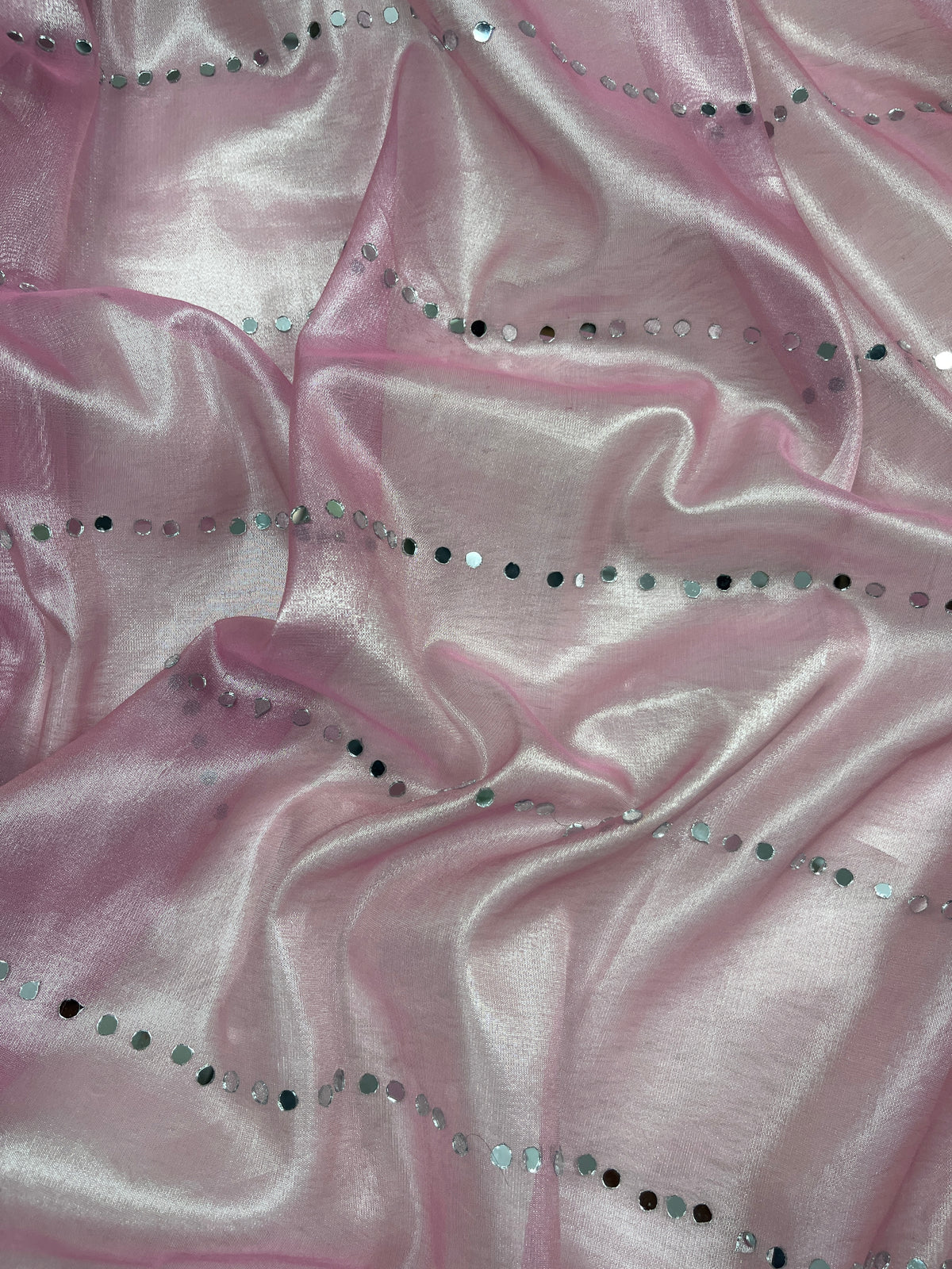 Baby Pink Mirror & Pearl Work Beautiful lace Border Tissue Silk Banarasi Saree