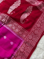 Rani & Red Pure Khaddi Chiffon Silk Banarasi Saree