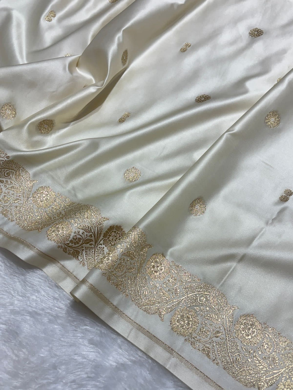 Ivory Mashru Katan Silk Banarasi Saree