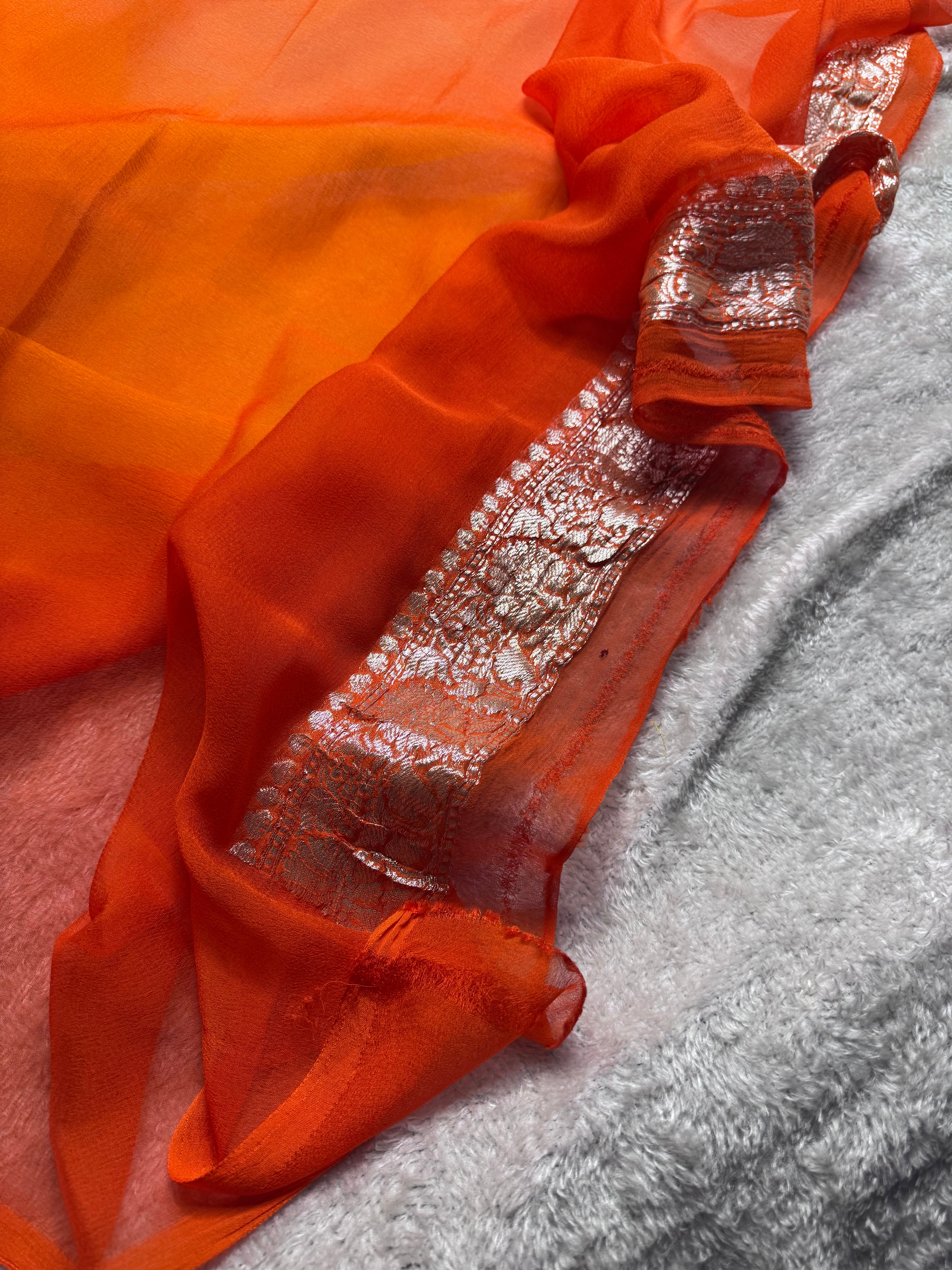 Half & Half Pure Khaddi Chiffon Silk Banarasi Saree