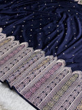 Navy Blue Meenakari Mashru Katan Silk Banarasi Saree