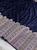 Navy Blue Meenakari Mashru Katan Silk Banarasi Saree