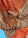 Rust Orange Pure Khaddi Crep Silk Banarasi Saree