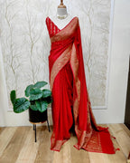 Red Pure Khaddi Crep Silk Banarasi Saree
