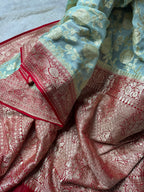 Pastels & Red Pure Khaddi Georgette Silk Banarasi Saree