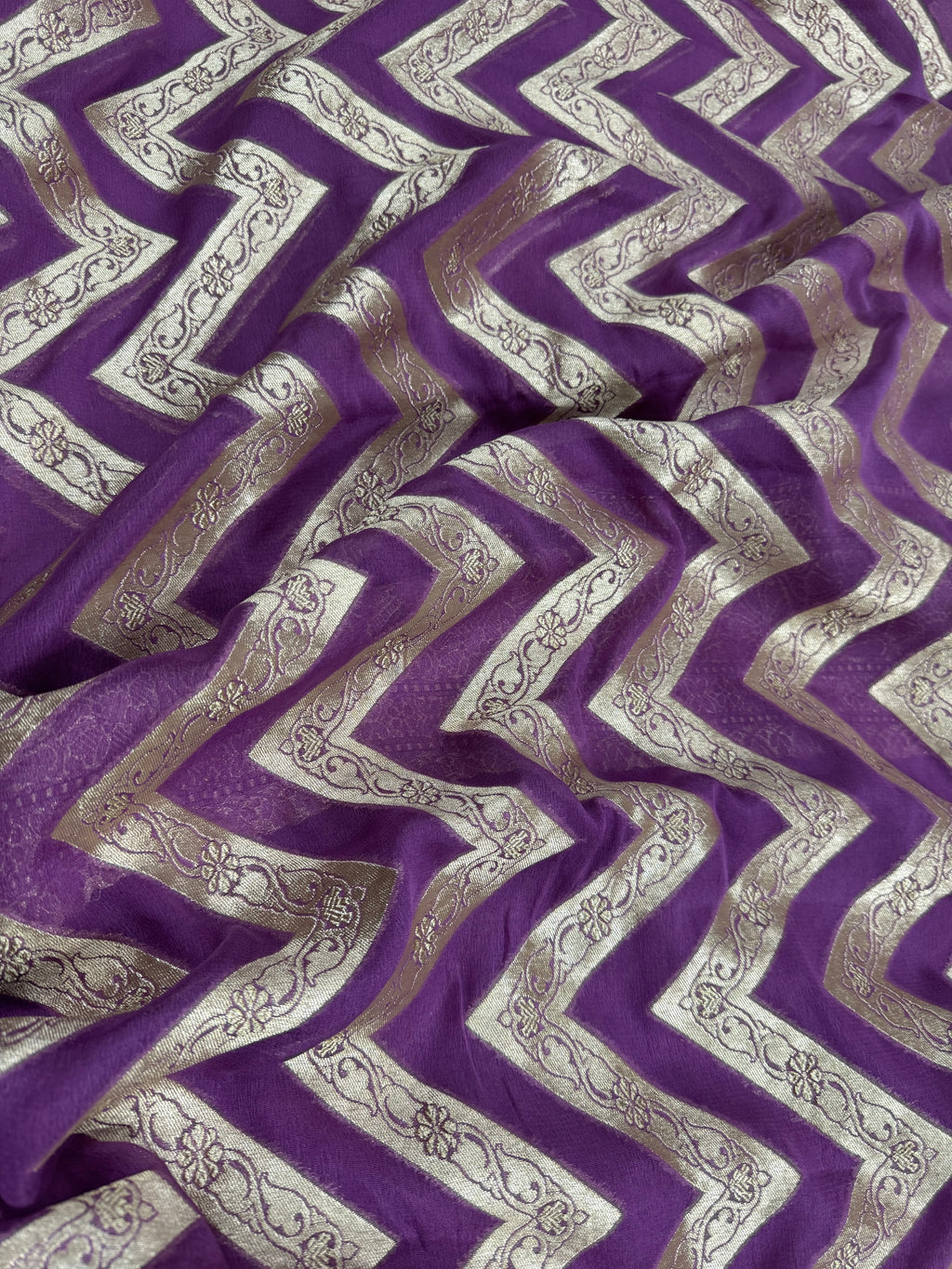 Regel Purple Pure Khaddi Georgette Silk Banarasi Stripe Saree