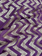Regel Purple Pure Khaddi Georgette Silk Banarasi Stripe Saree