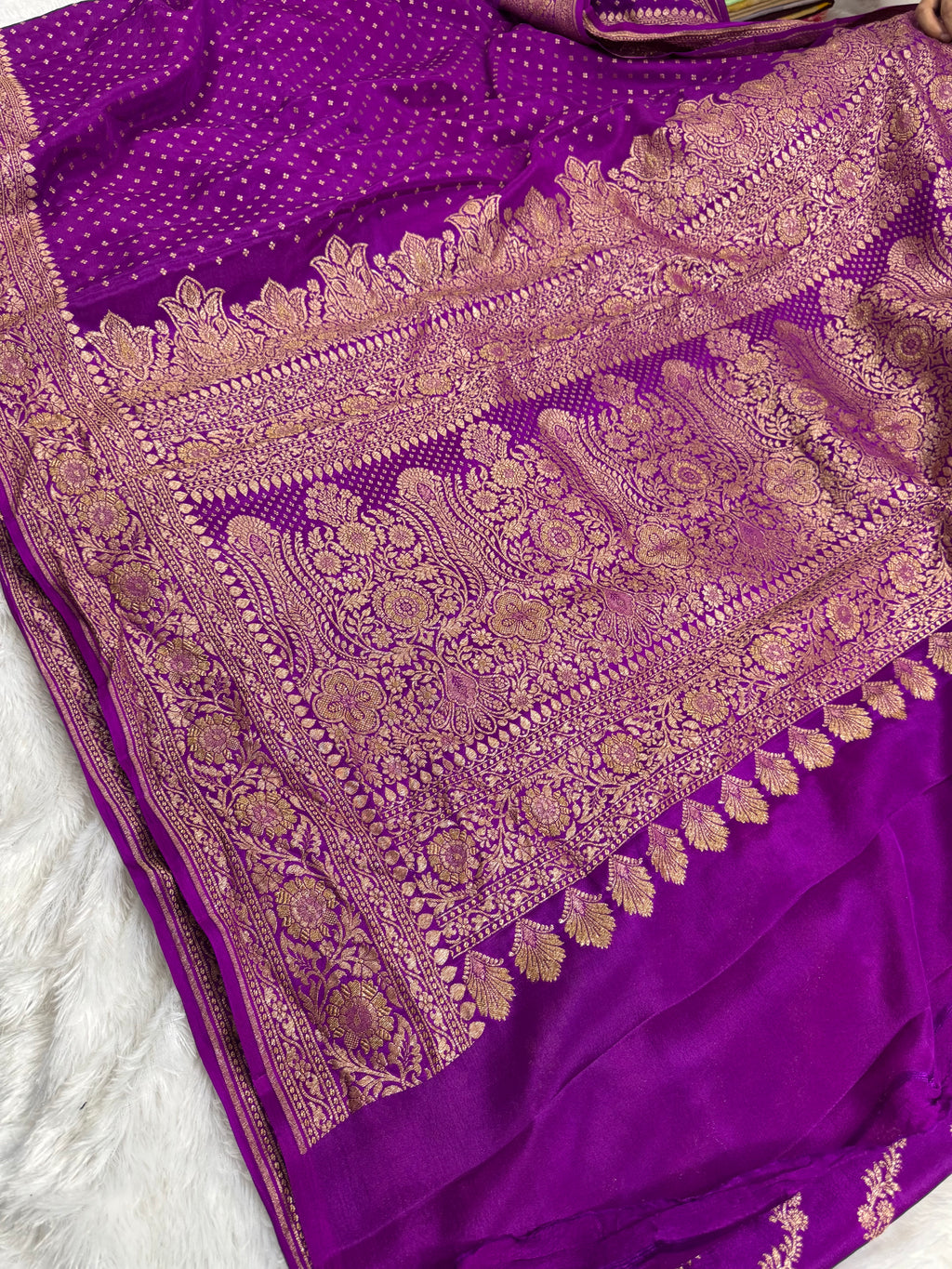 Magenta Pure Khaddi Crep Silk Banarasi Saree