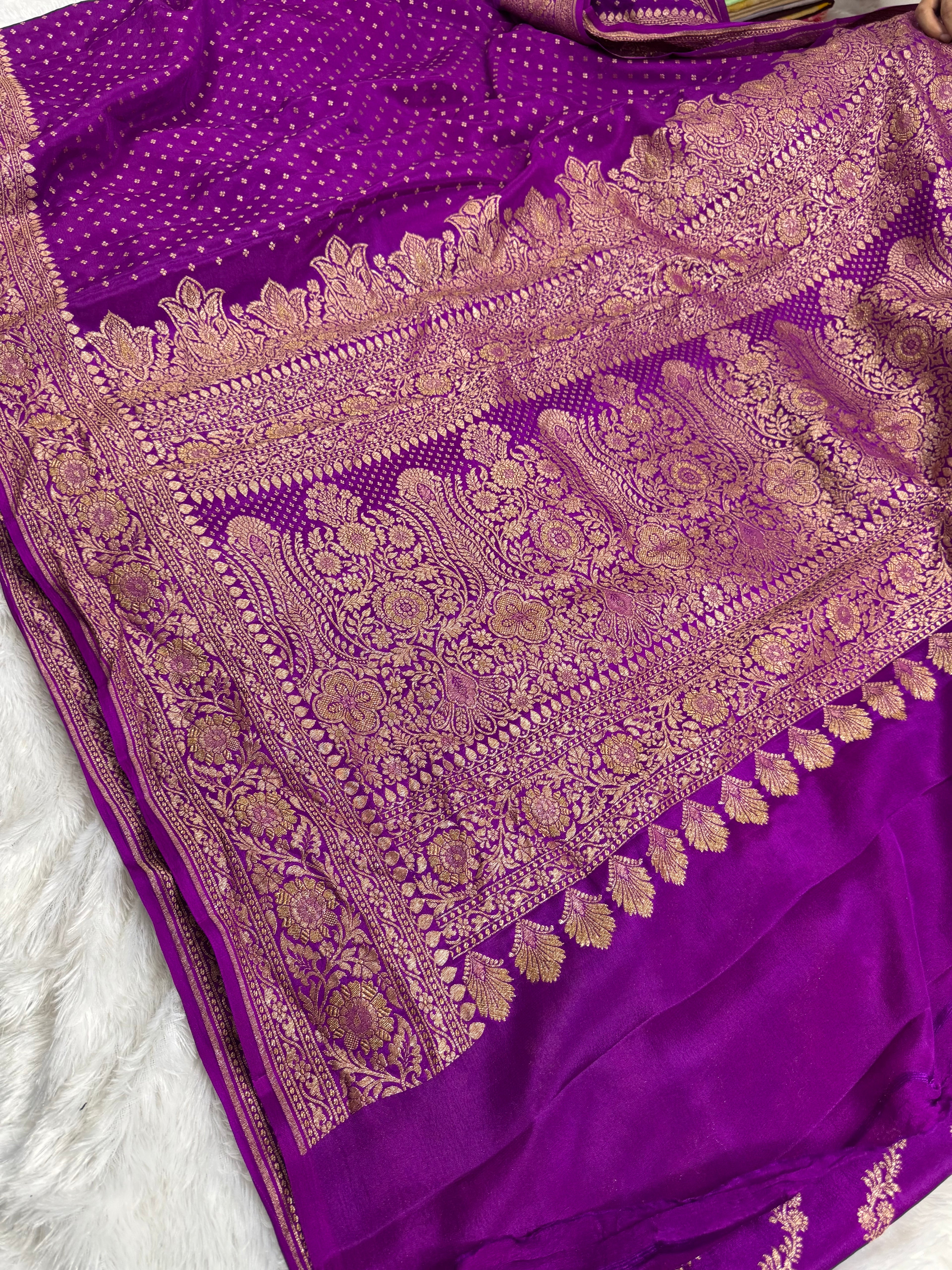 Magenta Pure Khaddi Crep Silk Banarasi Saree