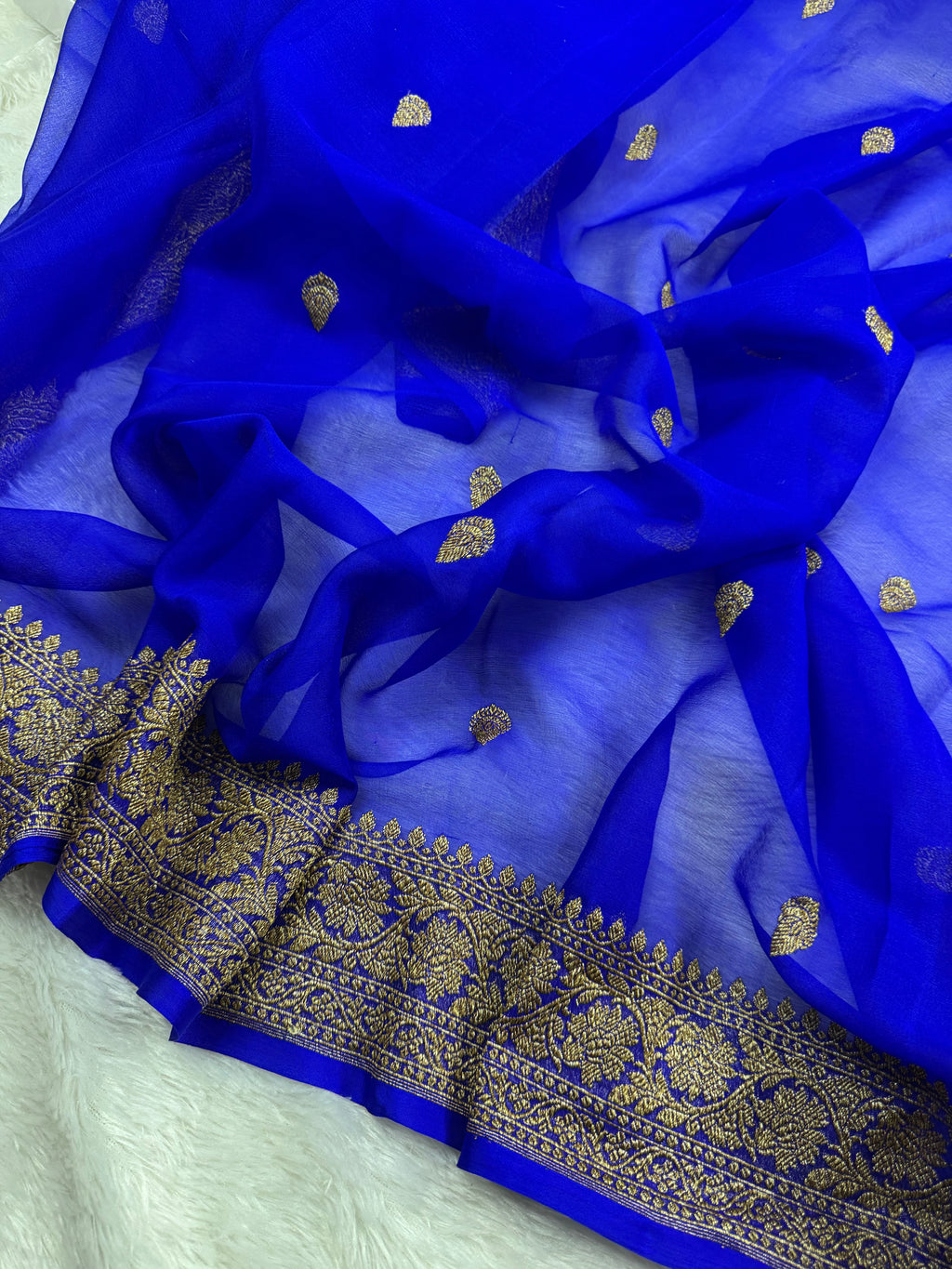 Royal Blue Pure khaddi Chiffon Silk Banarasi Saree