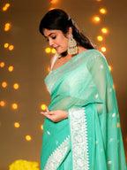 Sea Green Pure Khaddi Chiffon Silk Banarasi Saree