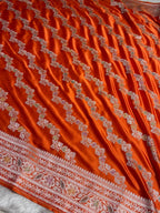 Orange Meenakri Mashru Katan Silk Banarasi Saree