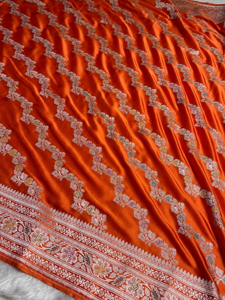 Orange Meenakri Mashru Katan Silk Banarasi Saree