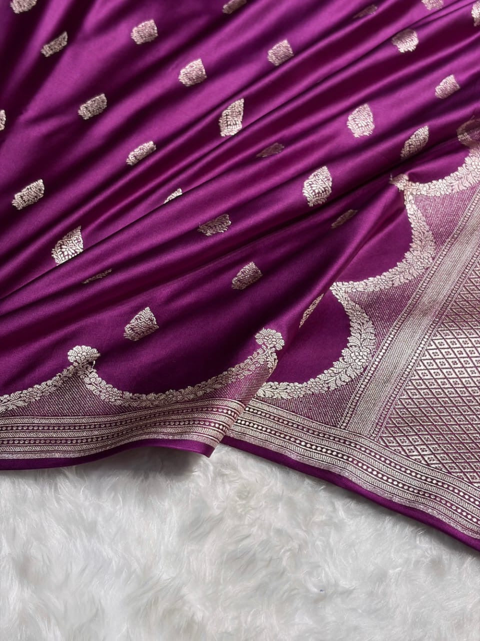 Deep Wine Purple Mashru Katan Silk Banarasi Saree