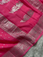 Pink Pure Khaddi Chiffon Silk Banarasi Thousand Booti Saree