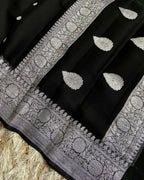 Black Pure khaddi Chiffon Silk Banarasi Saree