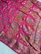 Rani Pink Pure Chiffon Silk Banarasi Saree