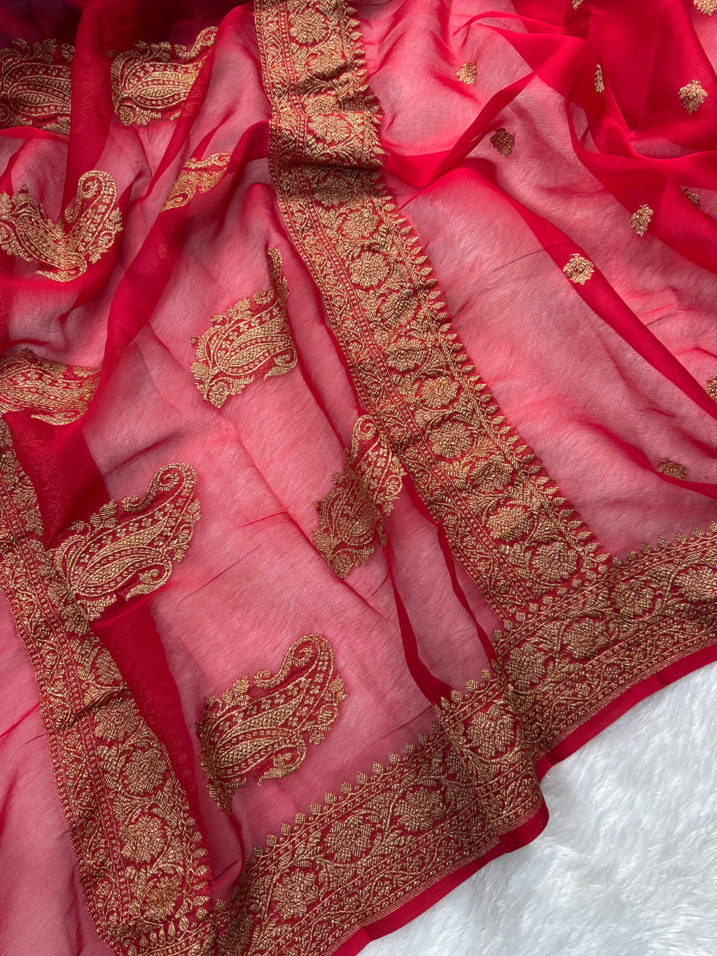 Red Pure khaddi Chiffon Silk Banarasi Saree