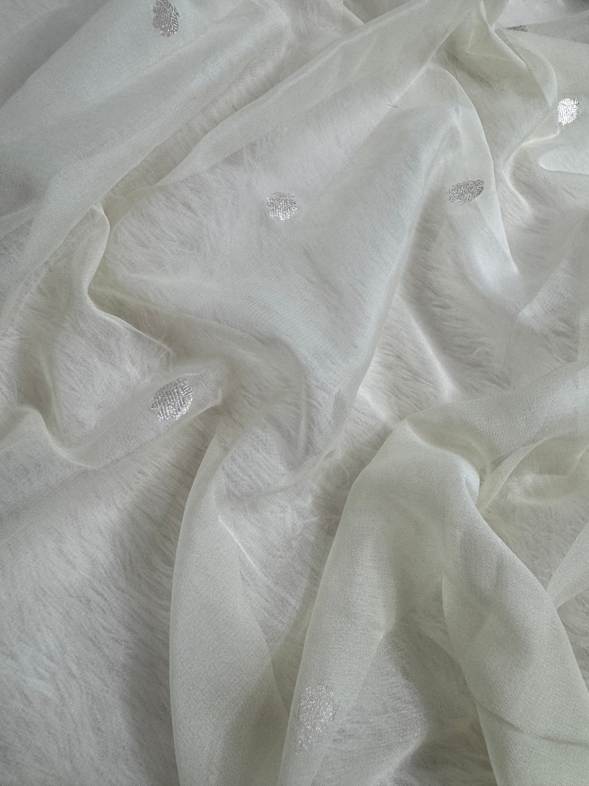 White & Red Pure Khaddi Chiffon Silk Banarasi Saree