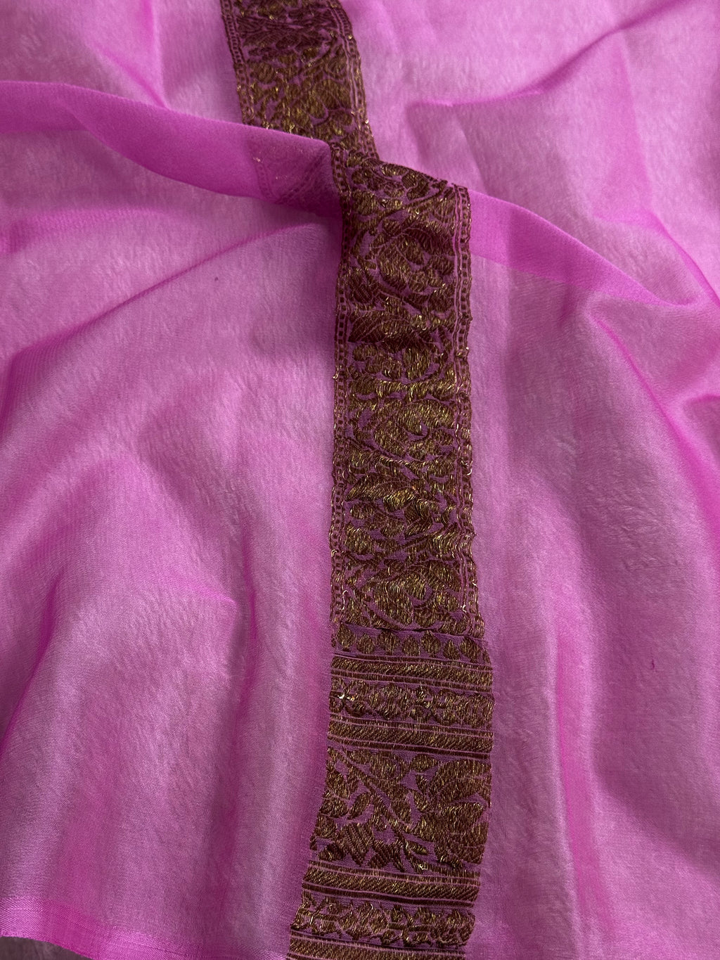 Baby Pink Pure khaddi Chiffon Silk Banarasi Border Booti Saree
