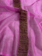 Baby Pink Pure khaddi Chiffon Silk Banarasi Border Booti Saree