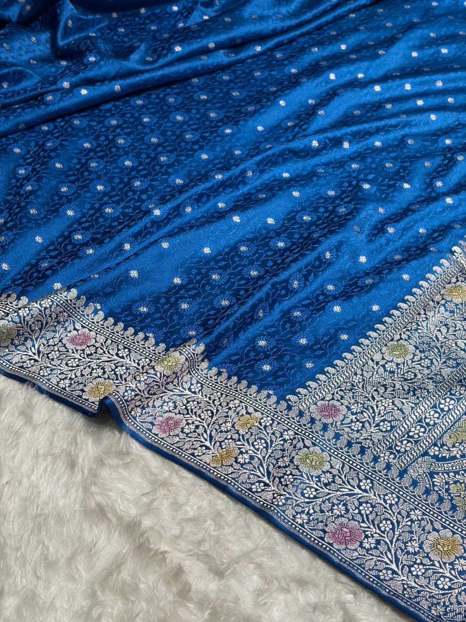Peacock Tanchui Meenakri Mashru Katan Silk Banarasi Saree