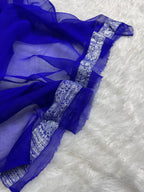 Royal Blue & Parrot Green Pure Khaddi Chiffon Silk Banarasi Saree