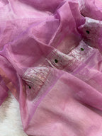 Pink Pure Khaddi Tissue Chiffon Sona & Roopa Meenakari Banarasi Saree