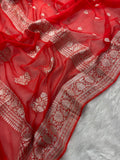 Orange Pure Khaddi Chiffon Silk Banarasi Saree
