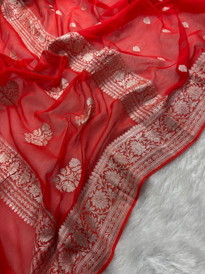 Orange Pure Khaddi Chiffon Silk Banarasi Saree