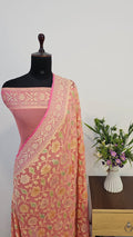 Mauve Pink Handbrush Meenakari Pure Khaddi Georgette Silk Banarasi Saree