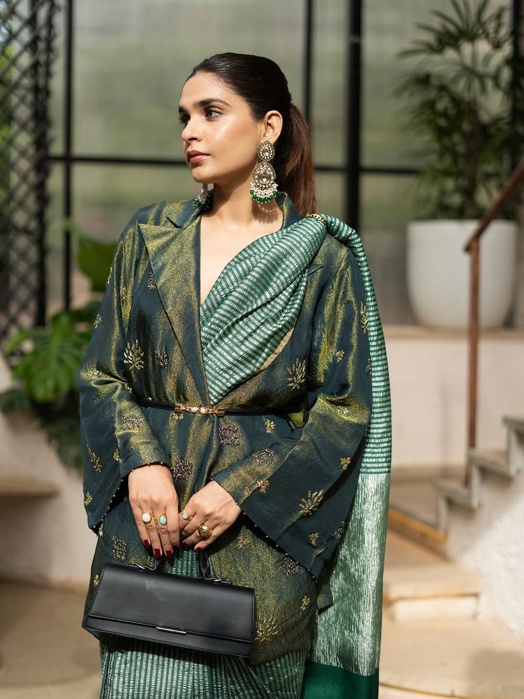 Green Stripe Pure Munga Tissue Silk Banarasi Saree