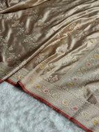Light Golden Beige Meenakri Mashru Katan Silk Banarasi Saree