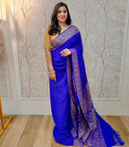 Royal Blue Pure Khaddi Crep Silk Banarasi Saree