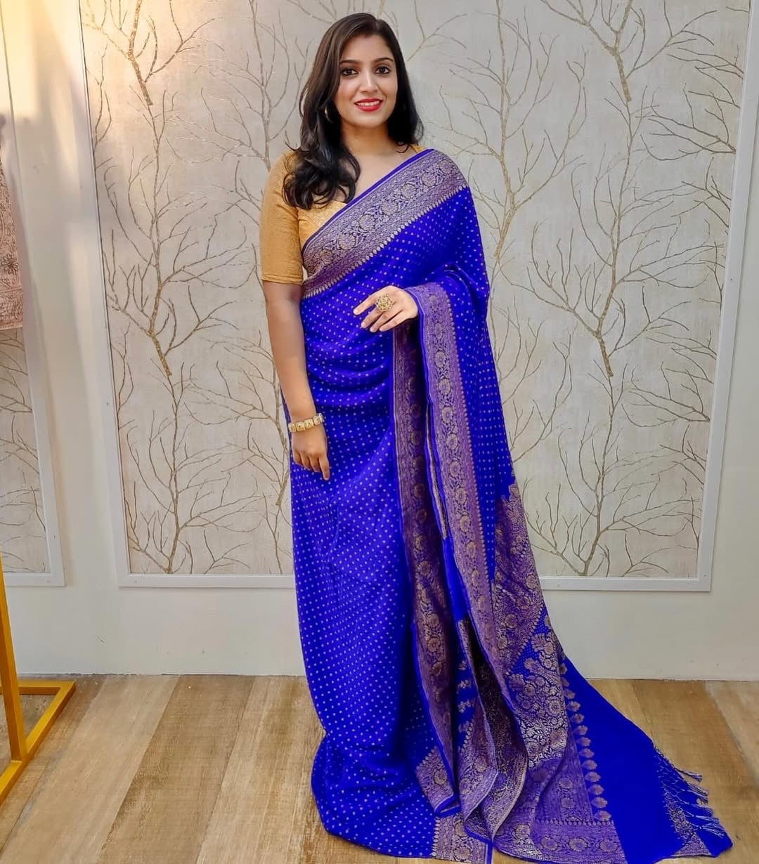 Royal Blue Pure Khaddi Crep Silk Banarasi Saree