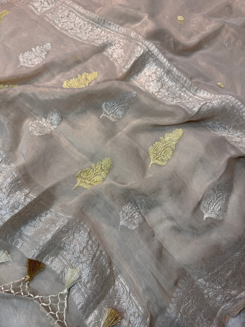 Natural Pure Khaddi Tissue Chiffon Sona & Roopa Banarasi Saree