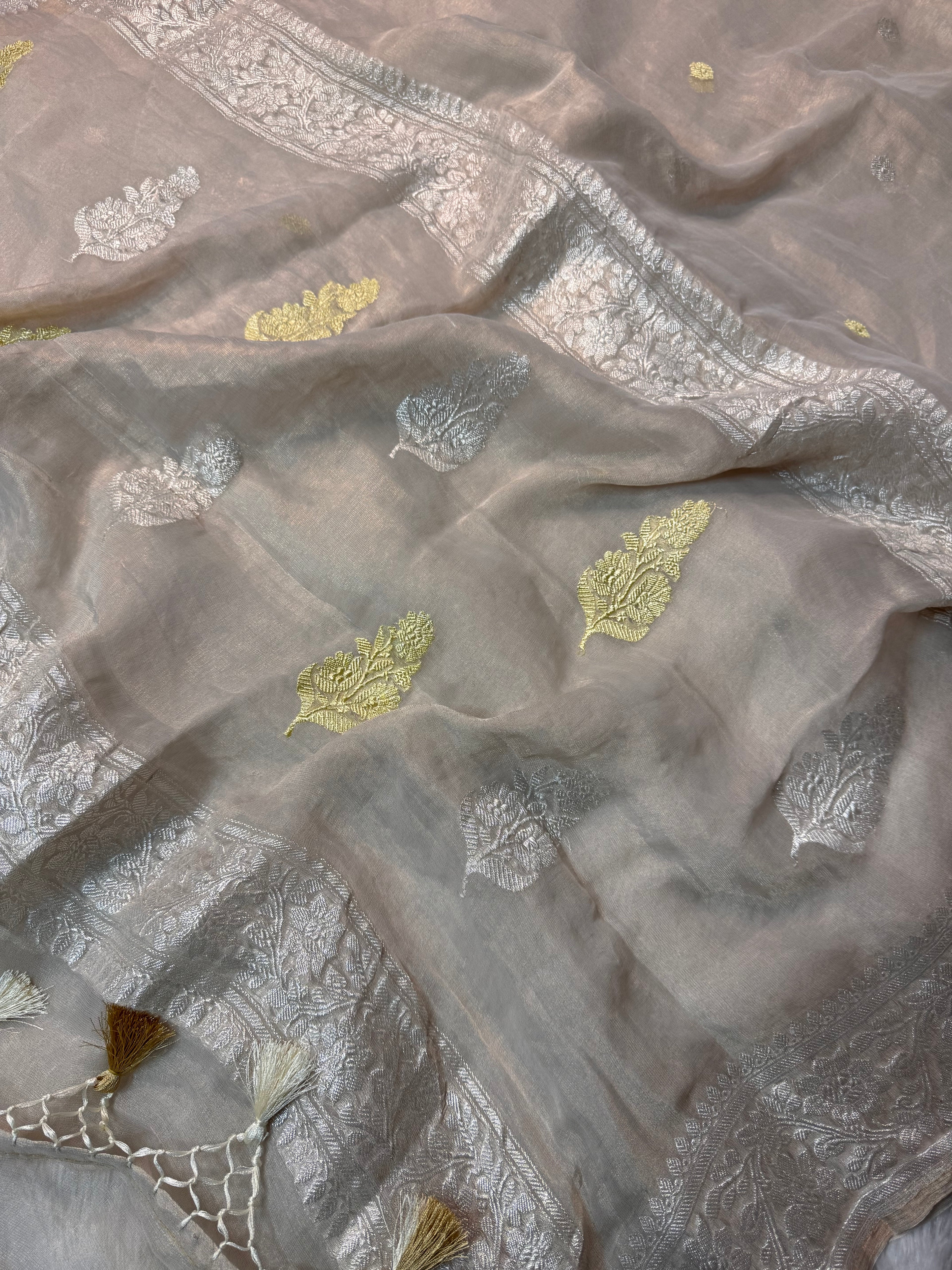 Natural Pure Khaddi Tissue Chiffon Sona & Roopa Banarasi Saree