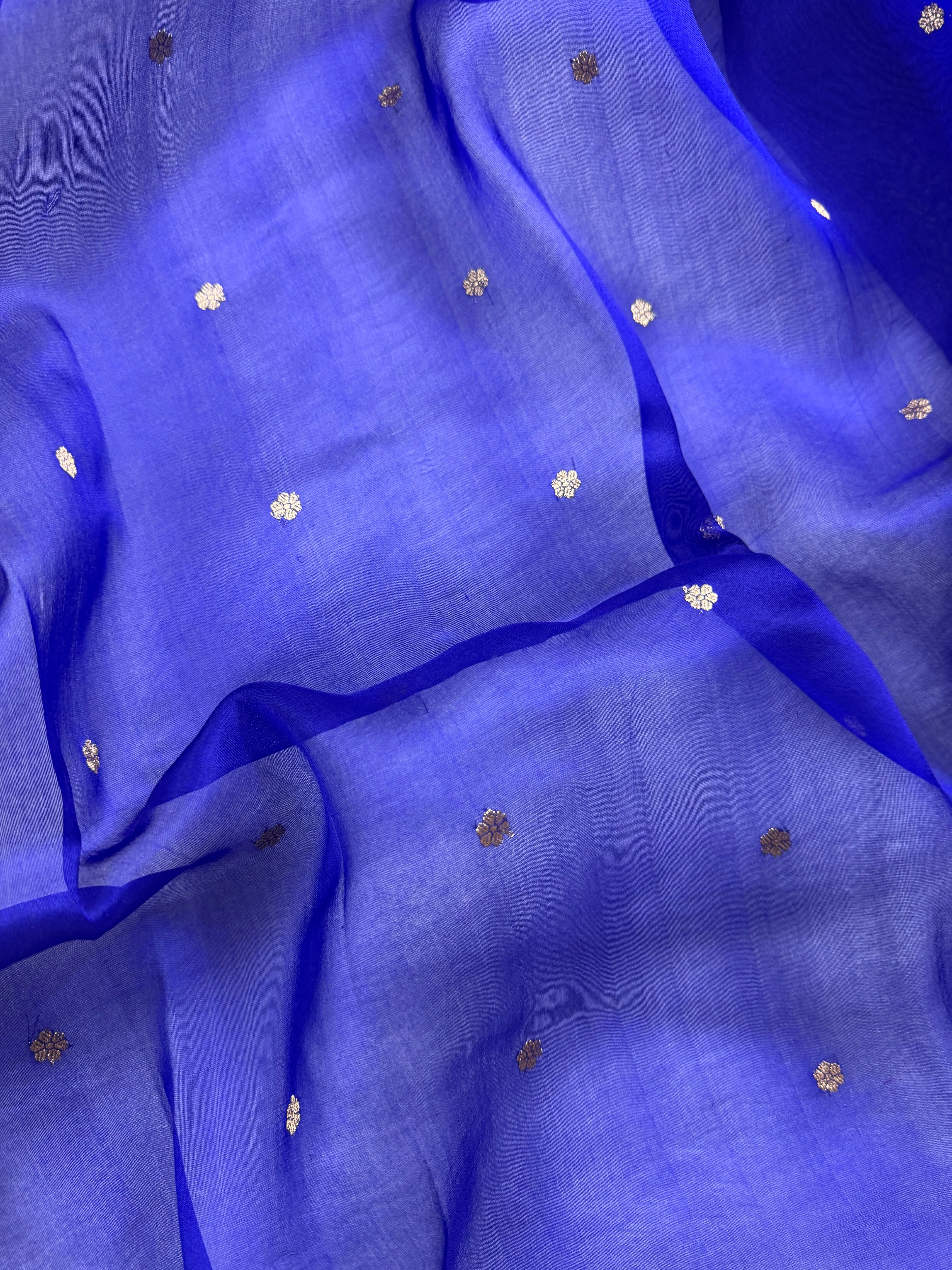 Royal Blue Pure Kora Organza Silk Banarasi Saree