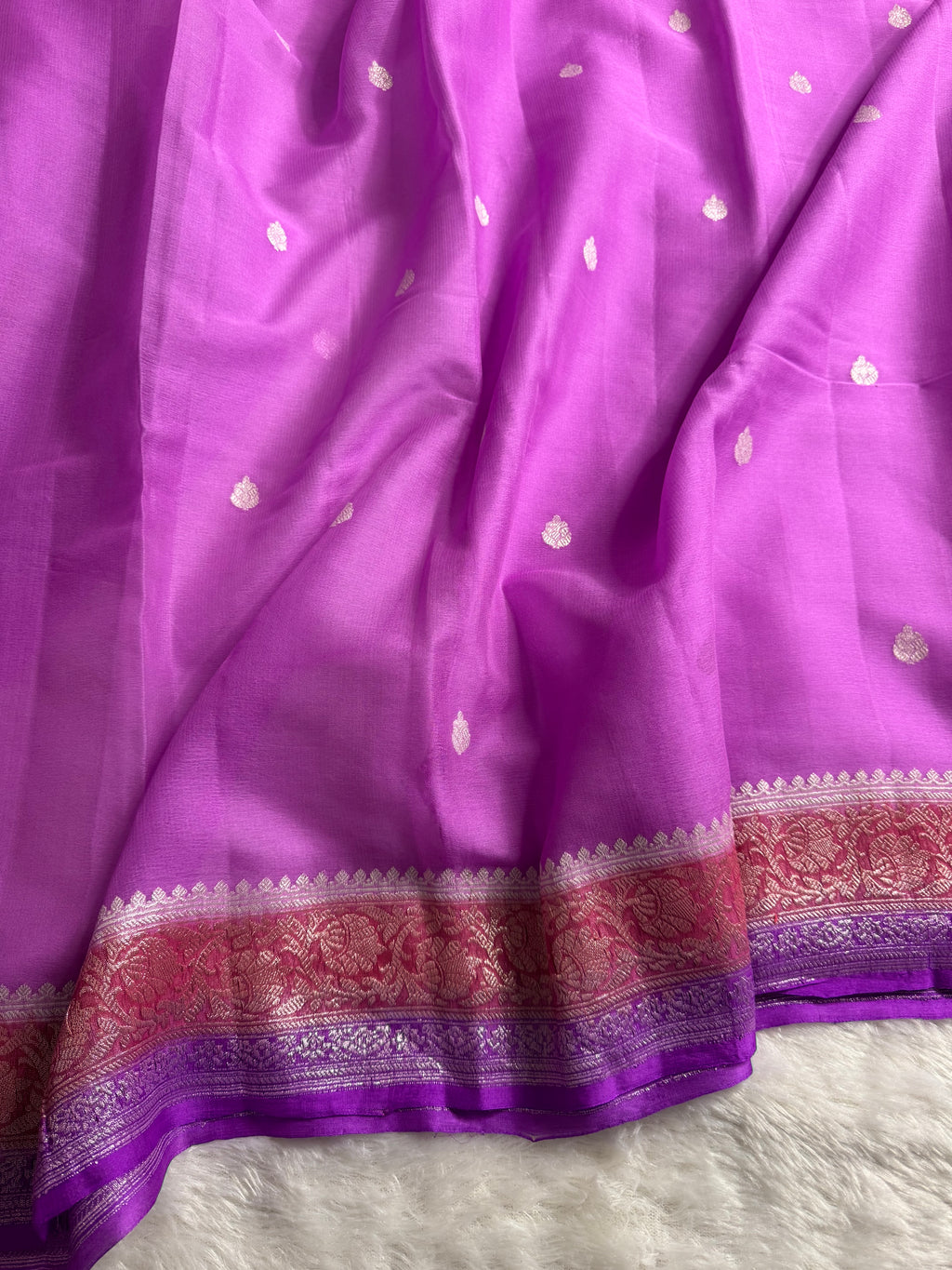 Lavender Pure Khaddi Chiffon Silk Banarasi 3d Saree