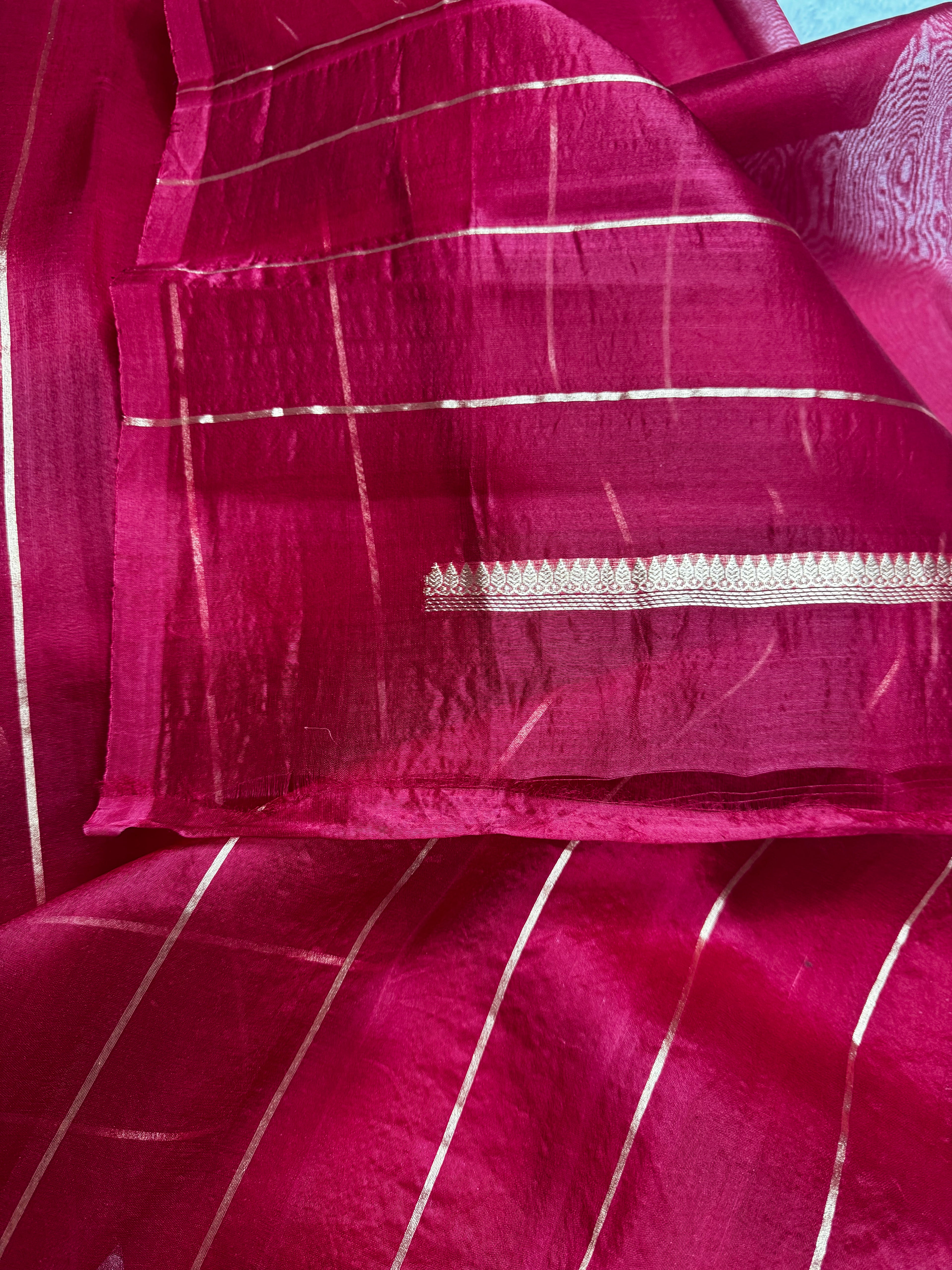 Red Pure Kora Organza Sona & Roopa Silk Banarasi Border Booti Saree