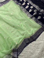 Pista & Navy Blue Pure Khaddi Chiffon Silk Banarasi Saree